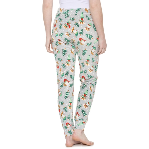 Novogratz Lounge Joggers Frenchie Winter Print Plush Elastic Waist Red M NWT - Picture 8 of 15